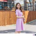 Crochet Trim Short-sleeve Plain Dress