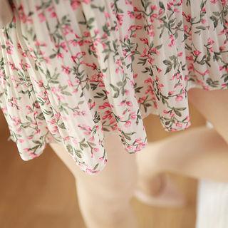 Floral Pleated Chiffon Mini Skirt