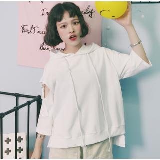 3/4-sleeve Cut Out Hoodie