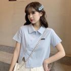 Collared Button-up Cropped T-shirt