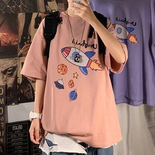 Rocket Print Short-sleeve Oversize Tee