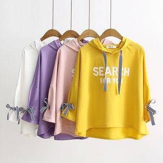 Lettering Hooded 3/4-sleeve T-shirt