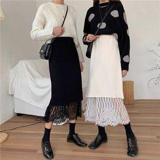 Reversible Lace Panel Knit Midi Skirt