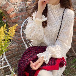Turtle-neck Laced Fleece-lined Top