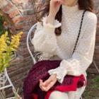 Turtle-neck Laced Fleece-lined Top