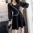 Asymmetric Contrast Trim Long-sleeve Mini A-line Dress