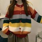 Rainbow Striped Cardigan Striped - Red & Yellow & Blue - One Size