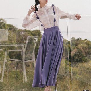 Set: Midi Suspender Skirt + Shirt + Camisole Top