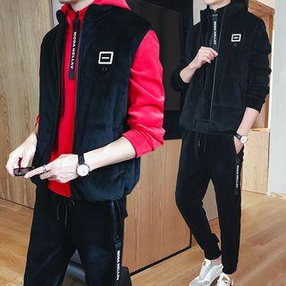 Set: Velvet Padded Vest + Hoodie + Harem Pants