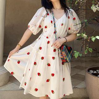 Set: Strawberry Short-sleeve A-line Dress + Slipdress
