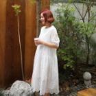 Round-neck Perforated Midi Dress