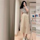 Short-sleeve Striped Polo Shirt / Midi Skirt / Set