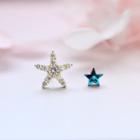 Non-matching 925 Sterling Silver Rhinestone Faux Crystal Star Earring 1 Pair - Silver & Blue - One Size