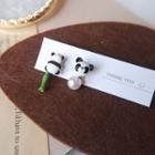 Non-matching Faux Pearl Panda Earring 1 Pair - Silver - One Size