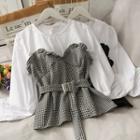 Ruffled Mock Two-piece Top With Belt