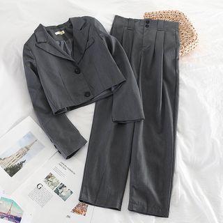 Set: Cropped Blazer + High-waist Pants