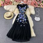 Floral Embroidered Short-sleeve Maxi Dress