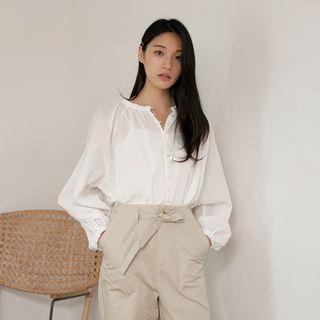 Round-neck Sheer Blouse Ivory - One Size