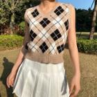 Argyle V-neck Sweater Vest Brown - One Size
