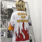 Elbow-sleeve Flame Print T-shirt White - One Size
