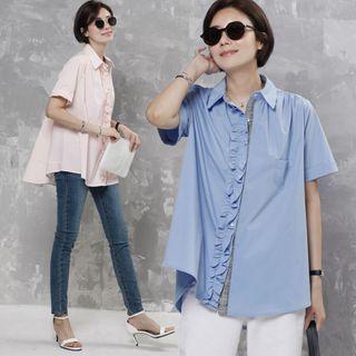 Frill-trim Shirred-back Shirt