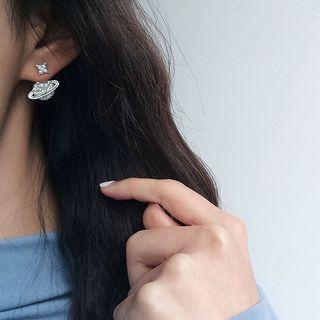 925 Sterling Silver Rhinestone Planet Dangle Earring 1 Pair - Silver - One Size