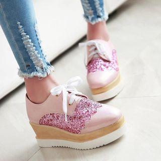 Platform Sequined Panel Oxfords