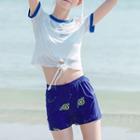 Set: Short-sleeve Lemon Print Swim Top + Swim Shorts