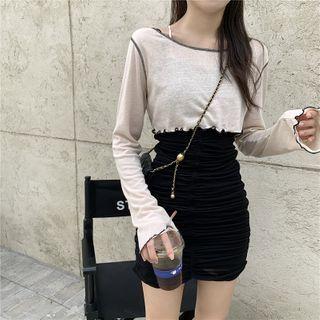 Spaghetti Strap Mini Sheath Dress / Long-sleeve T-shirt