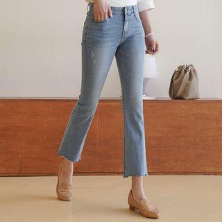 Scallop-hem Cropped Boot-cut Jeans