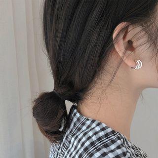 925 Sterling Silver Layered Hoop Earring 1 Pair - Silver - One Size