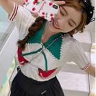 Short-sleeve Cherry Embroidered Knit Polo Shirt