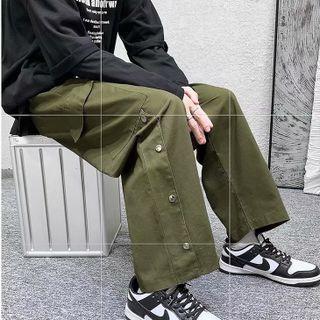 Snap Button Wide Leg Pants
