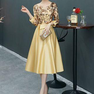 Long-sleeve Sequined A-line Evening Gown (various Designs)