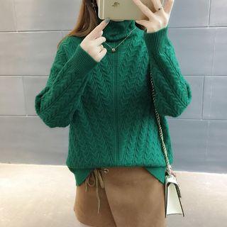 Mock-neck Cable Knit Chunky Sweater