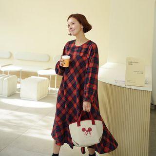 Ruffle-hem Long Plaid Dress