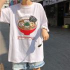 3/4-sleeve Printed Long T-shirt White - One Size