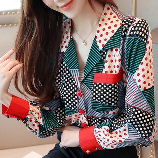 Long-sleeve Dotted Paneled Shirt