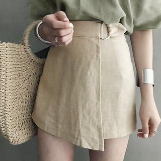 Buckled Wrap-front Ramie Skort