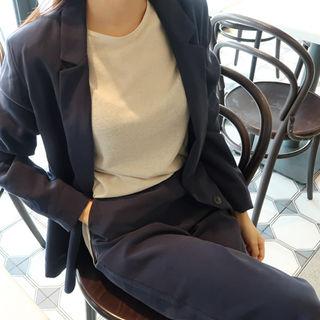 Padded-shoulder Single-breasted Jersey Blazer