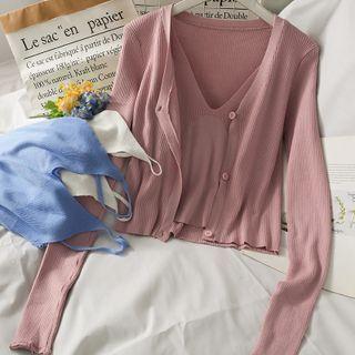 Set: Cropped Knit Top + Light Cardigan