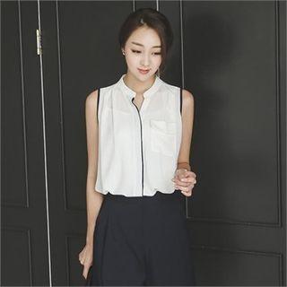 Sleeveless Contrast-trim Chiffon Blouse