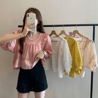 Round-neck Lace Ruffle Short-sleeve Top