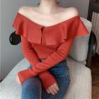 Off-shoulder Ruffled Plain Knit Top
