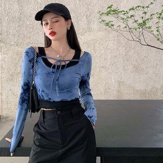 Cropped Tank Top / Long-sleeve Tie-dyed T-shirt / Cargo Harem Pants