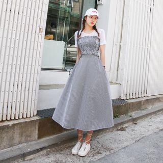 Set: Gingham Smocked Tube Top + A-line Long Skirt