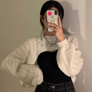 Long-sleeve Pointelle Knit Shrug / Camisole Top