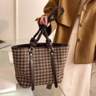 Braided Strap Houndstooth Tote Bag