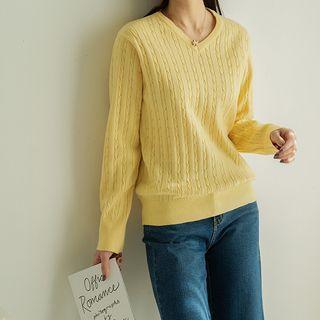 Basic V-neck Cable-knit Top