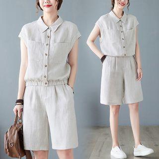 Set: Plain Blouse + Loose Fit Shorts
